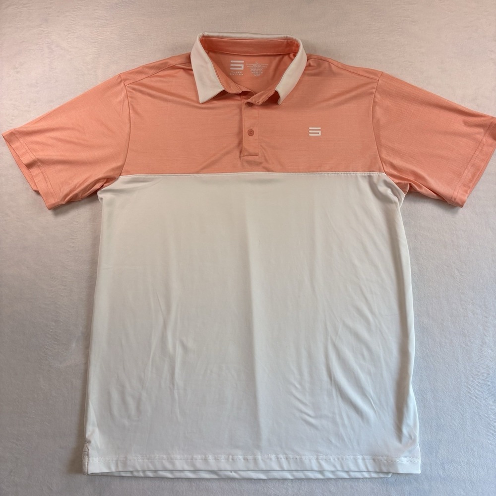 Three Sixty Six Polo Shirt Men's L Coral Performance Golf Outdoor Short Sleeve